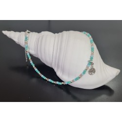 SeaGlass Serenity Necklace - Tree Of Life (2), Turquoise, Frosted Glass & Tibetan Silver