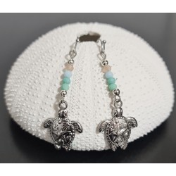 SeaGlass Serenity Earrings (3) - Turtle, Turquoise Frosted Glass & Stainless Steel