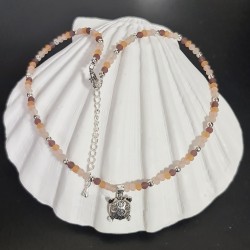 SeaGlass Serenity Necklace - Turtle 2, Pinks, Frosted Glass & Tibetan Silver